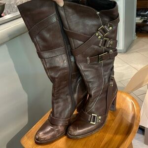 BCBG Max Azria tall boots, fits 7-1/2 - 8 shoe size, brown all leather.